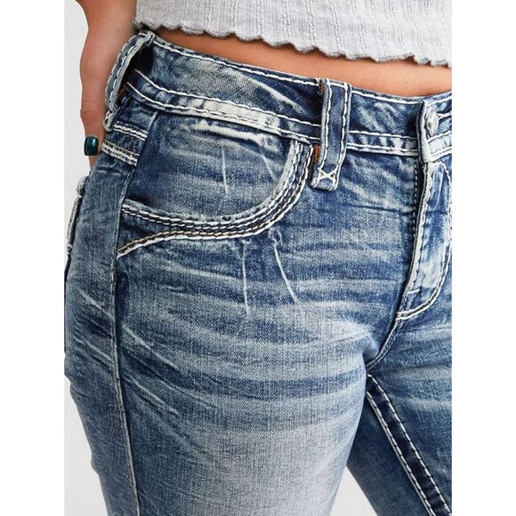 Women’s Low Waist Butt-Lifting Skinny Bootcut Jeans X-Large Fabric - Picture 4 of 5